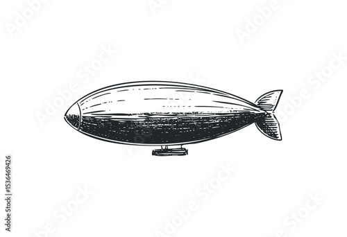 Vintage blimp sketch illustration in detailed line art style. Vector retro hand drawn illustration