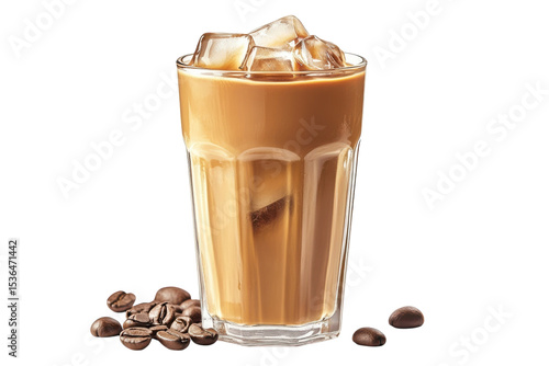 Indulge in a refreshing iced coffee on a summer afternoon with rich robust coffee flavor and cubes isolated on transparent background. Generative Ai.