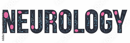 Stylized neurology text with brain icons and neural networks on white background – Great for neuroscience articles, medical presentations, or health awareness