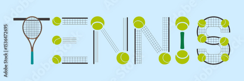 Creative tennis typography formed by rackets, balls, and nets – Perfect for sports design, tennis events, or athletic branding
