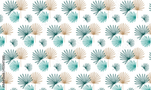 Palm leaves green and golden pattern vector seamless ornament for textile, fabric, interior, ceramic, wallpaper, paper decoration
