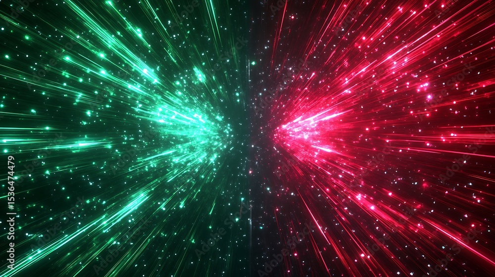 Fototapeta premium Digital spectrum flare in ruby and emerald with cyber aurora motion streaks