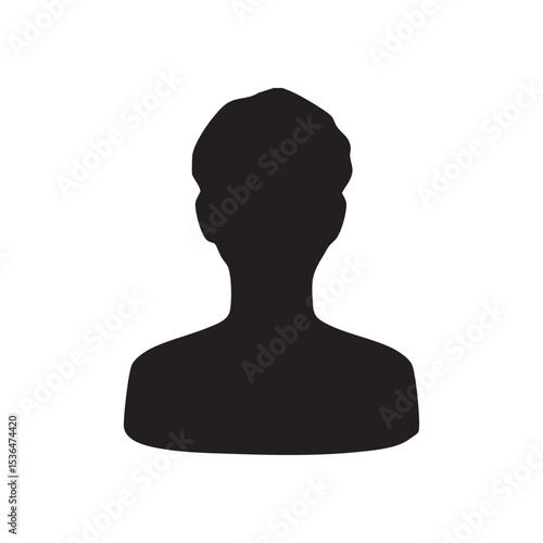 短髪の男性モノクロ半身シルエットイラスト　黒