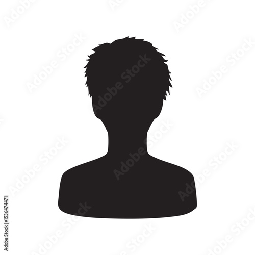 短髪の男性モノクロ半身シルエットイラスト　黒