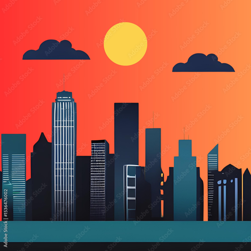 Obraz premium Colorful cityscape under sunlight, minimalist style.