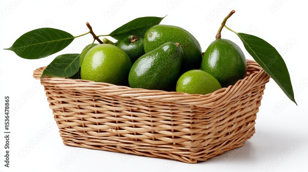 Basket full of green avocados Basket full of green avocados