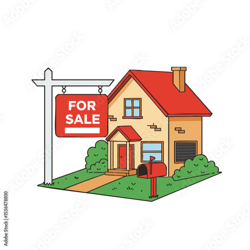House for Sale Sign in Flat Style on White