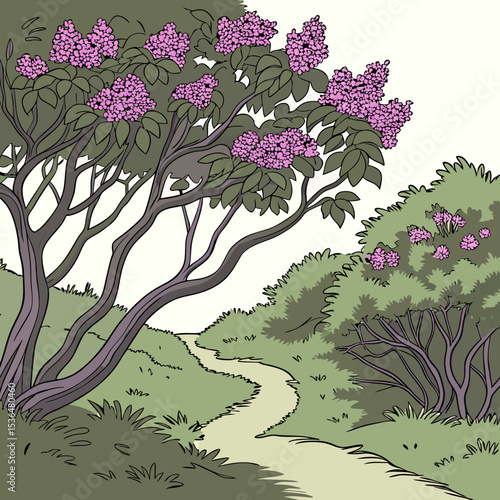 a lot of lilac bush branches thicket