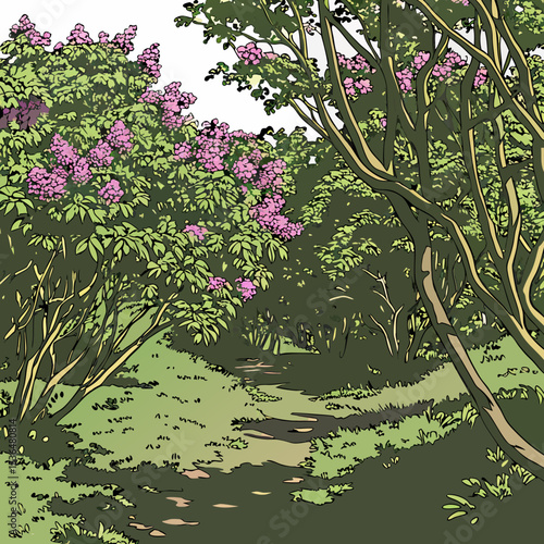 a lot of lilac bush branches thicket