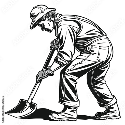 Hands of Labor” – Worker Leaning on Shovel