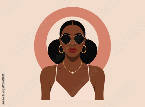 Stylish Black Woman with Sunglasses Minimalist Fashion Illustration