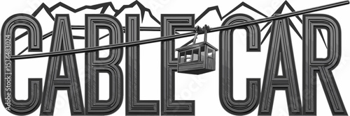 Decorative cable car typography with mountain cables and cabins – Great for mountain tourism, cable car services, or outdoor adventure branding.