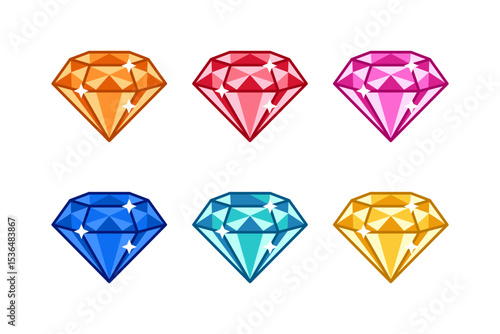 colorful sparkling diamond gems vector icon illustration