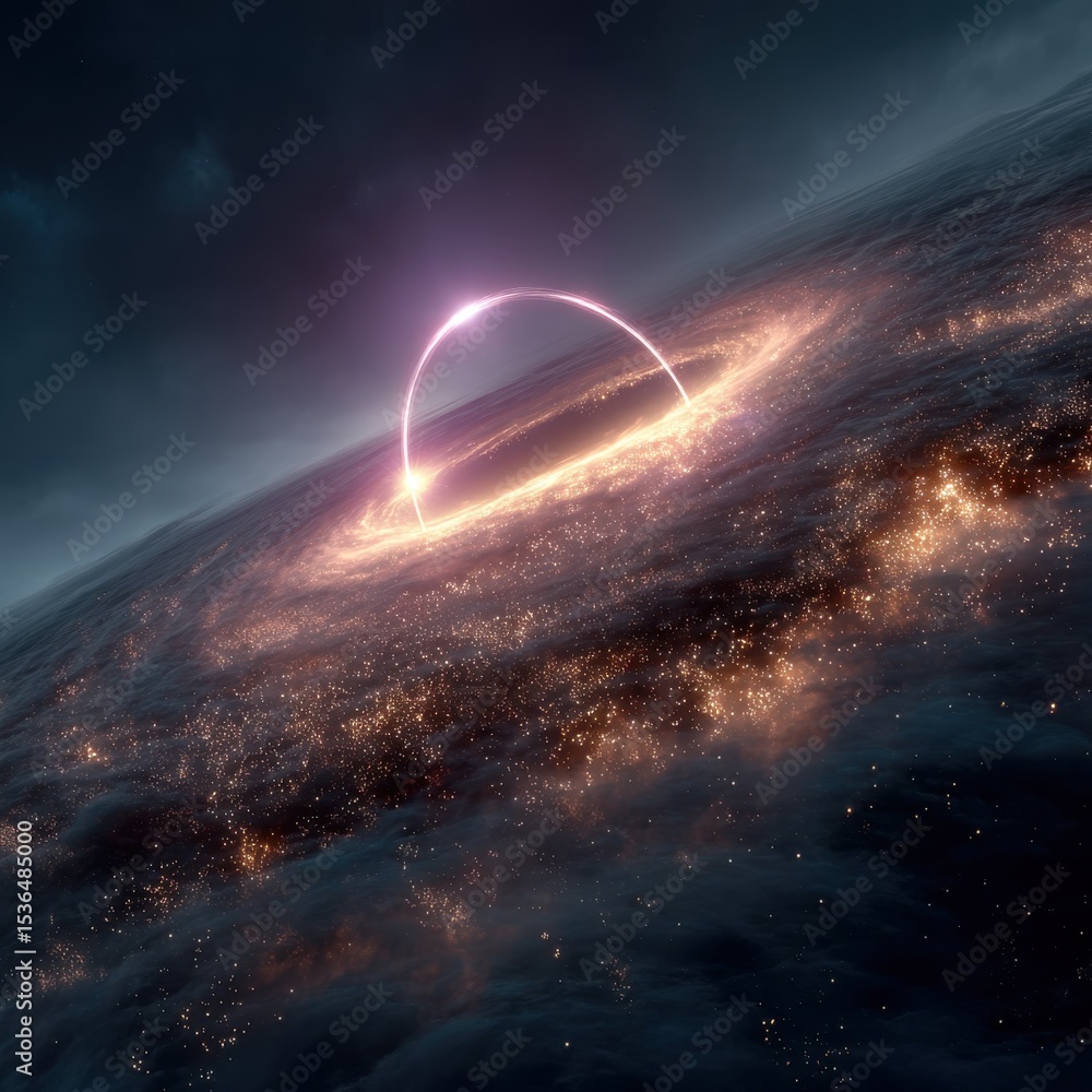 Fototapeta premium Cosmic Energy Swirl with Glowing Accretion Disk in Space cosmic space glowing swirl energy galaxy ai