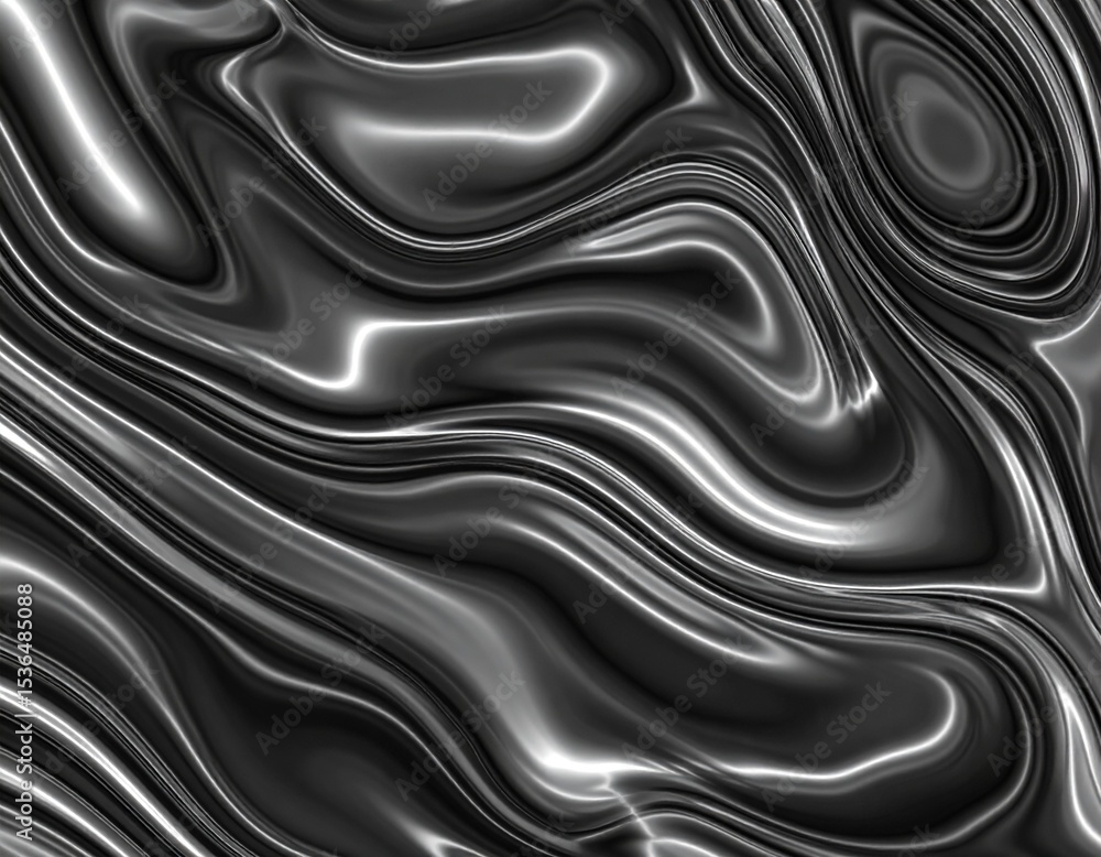 Obraz premium Flowing silver-black metal with layered fluid streaks