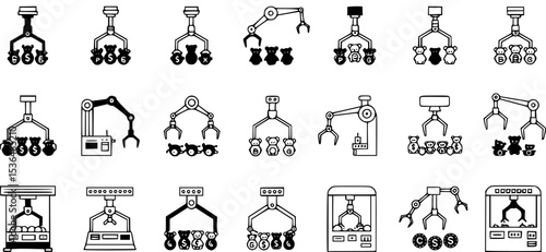 Grabber icons set simple vector. Crane claw game. Machine robotic toy
