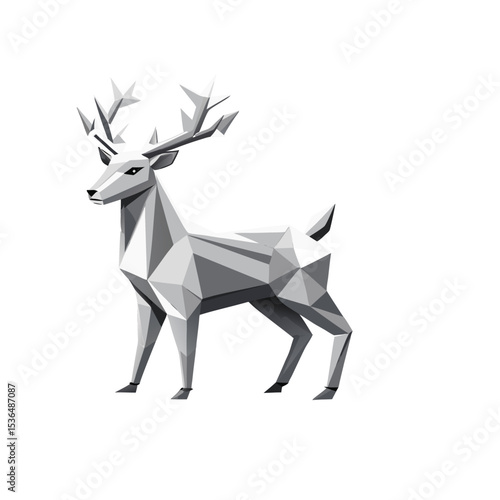 Stylish Low Poly Silver Reindeer - Modern Polygonal Deer Illustration for Design