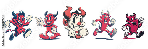 Halloween devil cartoon mascot character with expressive faces and gestures