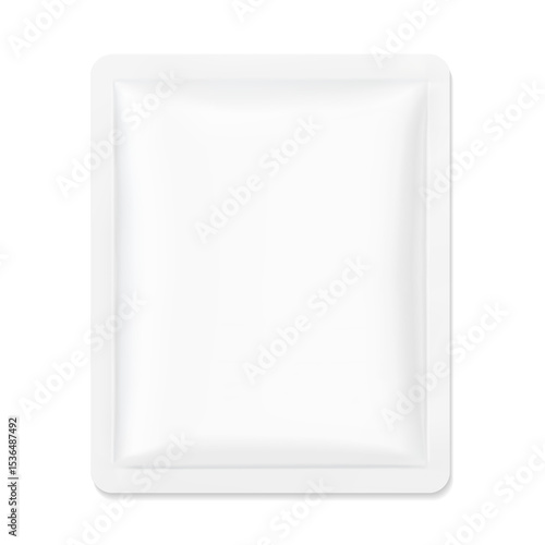Four side seal sachet bag mockup. Flat lay view. Vector illustration isolated on white background. Can be use for template your design, presentation, promo, ad. EPS10.