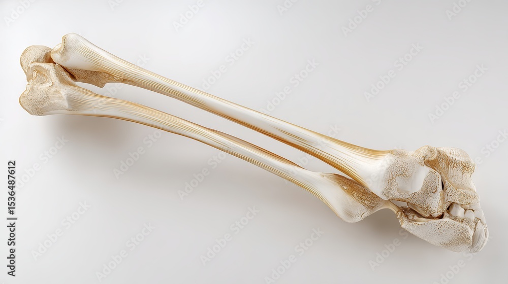 Naklejka premium Realistic 3D rendering of isolated human tibia bone in bent leg position, showing accurate joint surface and shaft for anatomical and medical education