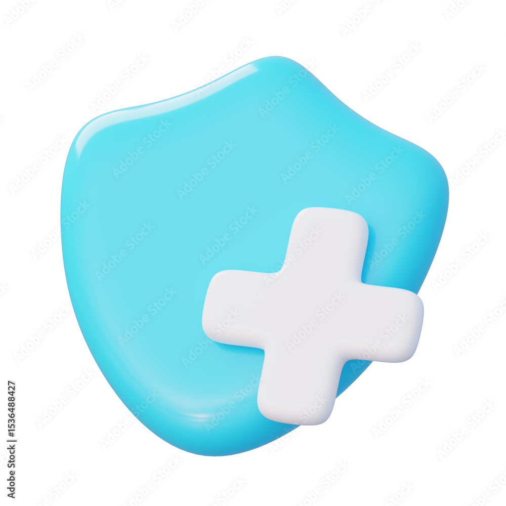 Obraz premium Blue shield with a white plus sign