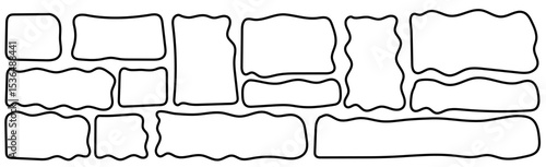 Liquid fluid organic frame box speech bubble rectangle form bubble set. Hand drawn doodle scribble sketch wavy dialog shapes.