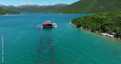 Oyster Farming In The Mali Ston Bay Of Croatia - Drone Shot