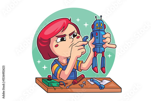 Little Girl Learning Robotics Assembly