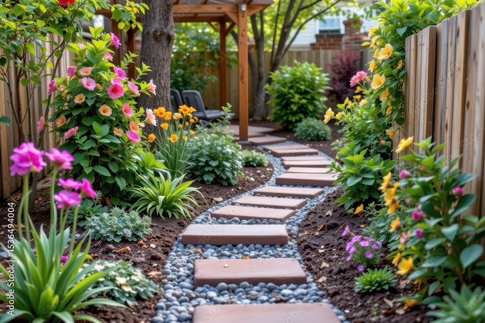 a rustic backyard path made from recycled brick and gravel, blending sustainability with simple care. a rustic backyard path made from recycled brick and gravel, blending sustainability with simple care.