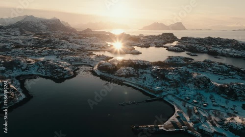 Wallpaper Mural Sunset View Of Skarungen Campsite In Lofoten Islands, Norway. Aerial Drone Shot Torontodigital.ca