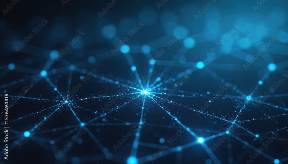 Abstract network illustration with glowing nodes lines. Digital connection represents tech concept. Blue background. Data transfer, modern futuristic interface design, AI. Abstract network illustration with glowing nodes lines. Digital connection represents tech concept. Blue background. Data transfer, modern futuristic interface design, AI.