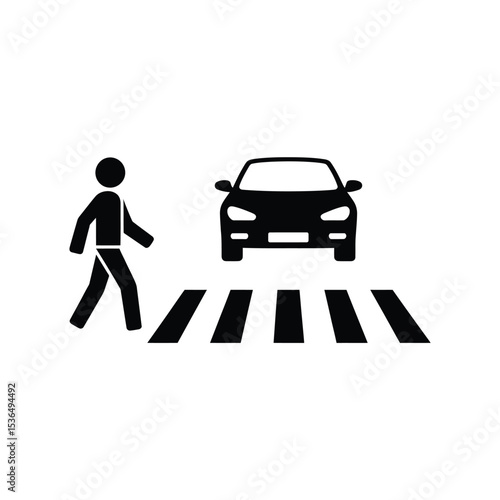 Simple black and white pedestrian crossing sign, safety for walkers.