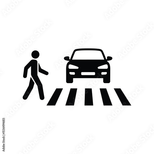 Simple black and white pedestrian crossing sign, safety for walkers.