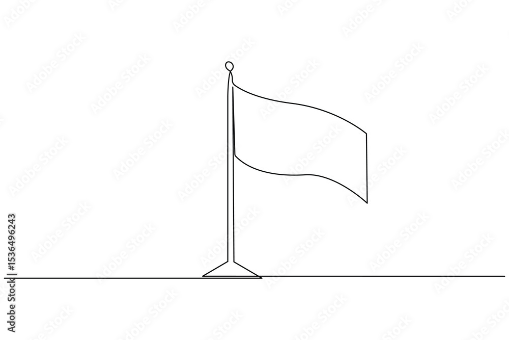 Obraz premium National flag on pole continuous one line drawing minimalist style isolate outline illustration