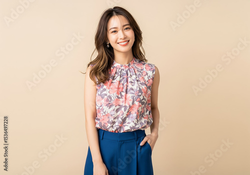 夏のファッションを着こなす日本人女性モデル