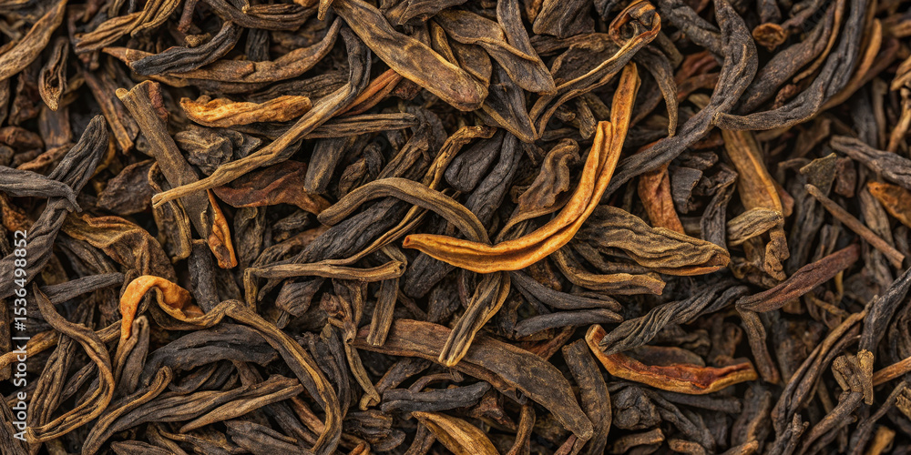Tea leaves in various shades and textures on a dark background Tea leaves in various shades and textures on a dark background