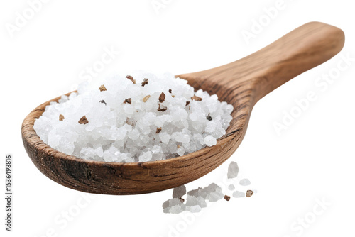 A spoonful of premium sea salt a natural spice ready to season and enhance flavor with wooden spoon isolated on transparent background. Generative Ai.