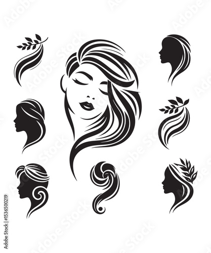 Beauty woman Face and hair style logo vector, woman Face vector illustration. woman Face icon