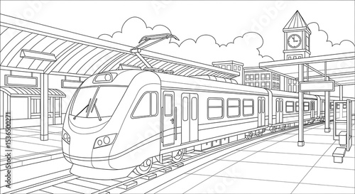 Wallpaper Mural Train station coloring page for kids and adults transportation public transport vector illustration on transparent background Torontodigital.ca