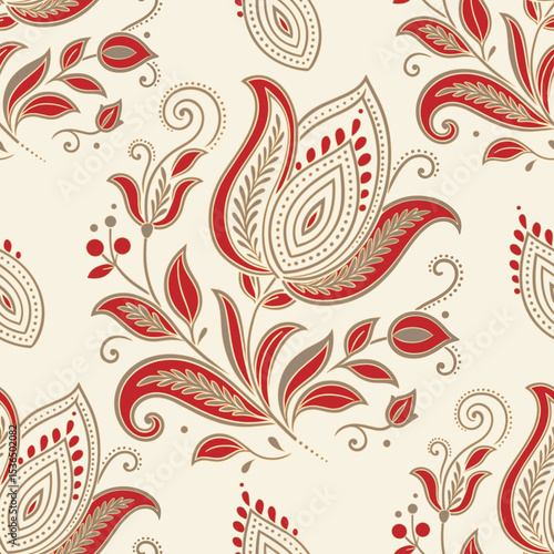 Turkish seamless pattern with luxury floral ornament. Traditional Arabic, Indian motifs. Great for fabric and textile, wallpaper, packaging or any desired idea.