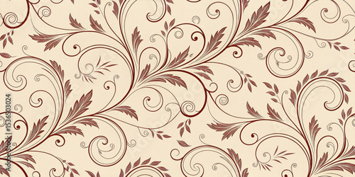 Elegant floral pattern in mocha tones on textured background  