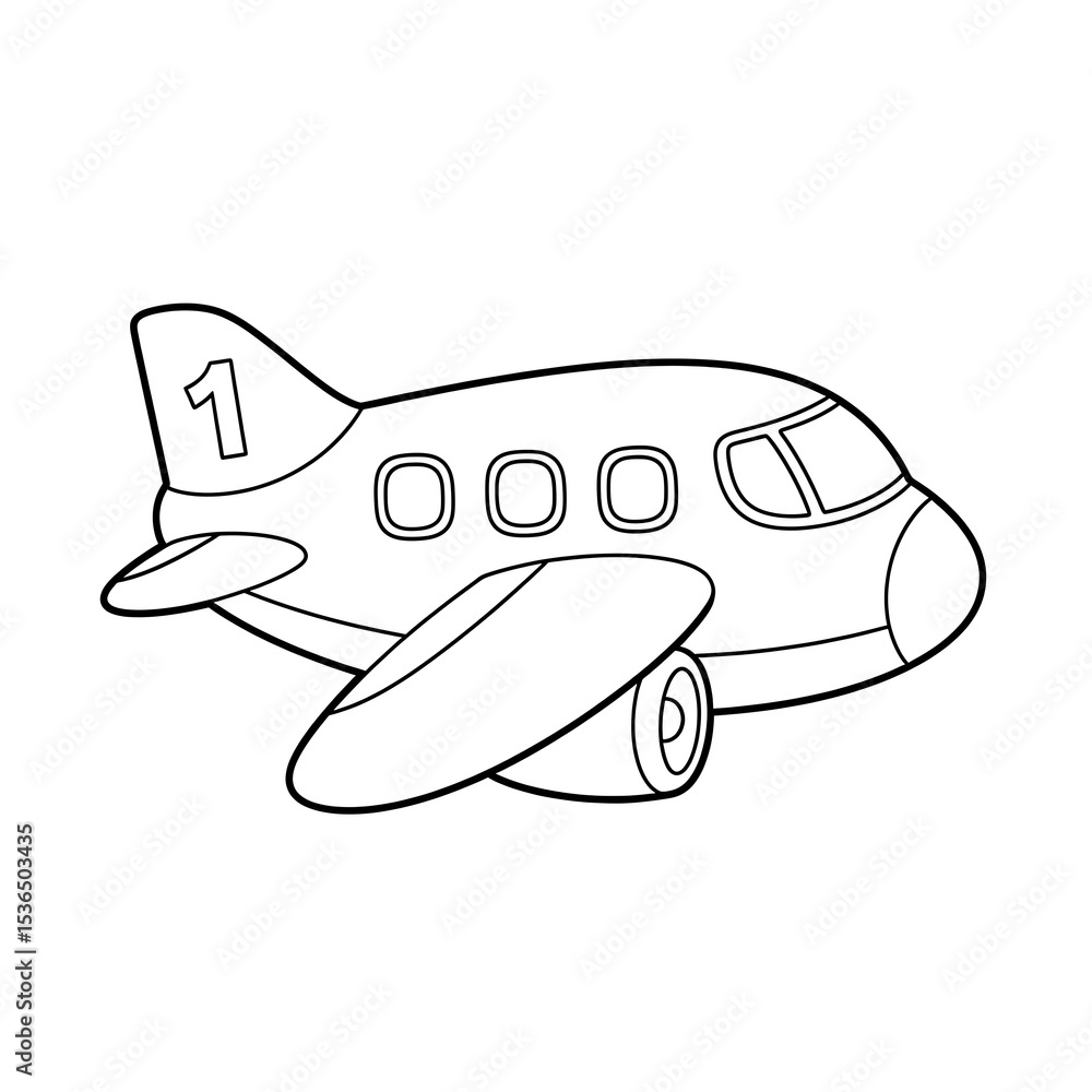 Fototapeta premium Airplane coloring page for kids printable free easy simple outline drawing vector image on transparent background