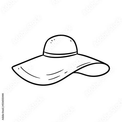 Wide-brimmed hat illustration, stylish and summery style, black and white, for beach fashion