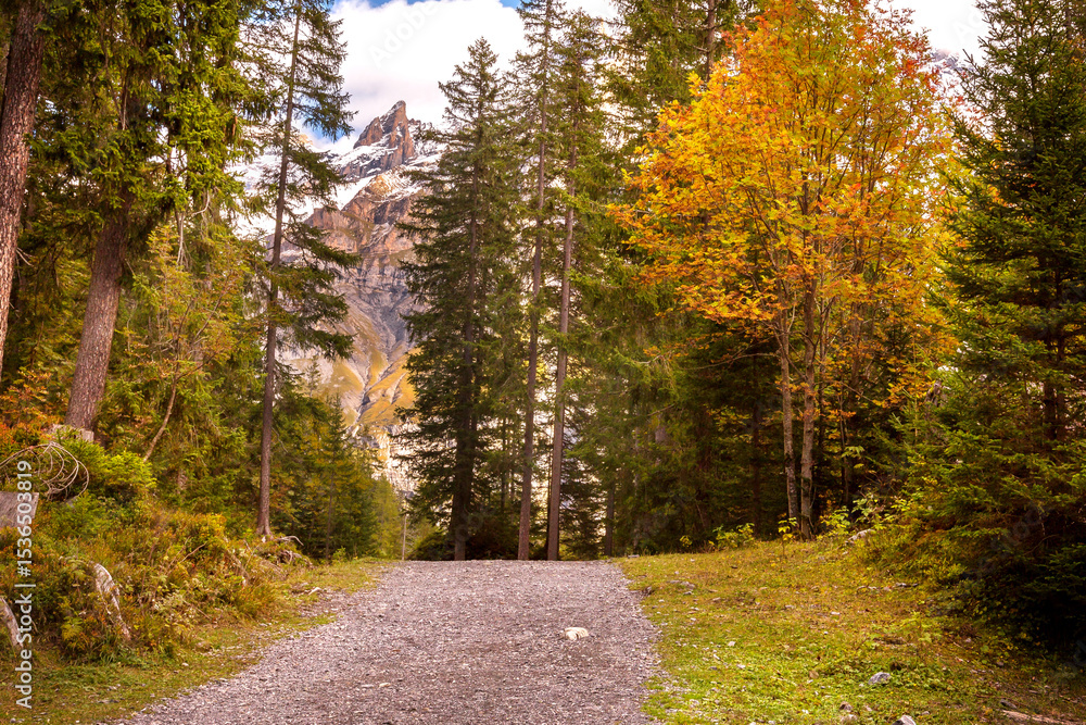 Fototapeta premium Swiss Alps autumn, snow mountains, Switzerland