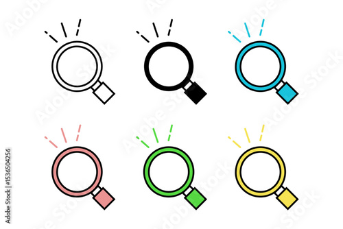 様々な配色が施された強調線と虫眼鏡のアイコンセット