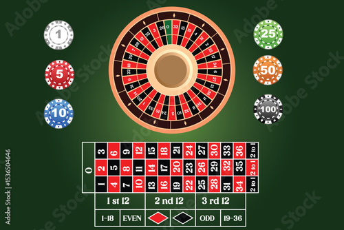 Multi-colored lucky wheel and roulette
