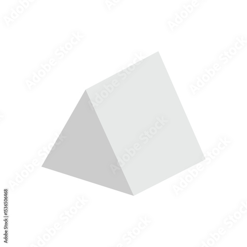 White triangular prism isometric shape. Geometric 3D symbol. Vector isolated on white . Vector Illustration . EPS 10 .