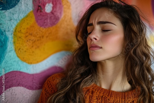 Close-up of a woman suffering from stomach pain due to food poisoning, feeling discomfort., Generative AI