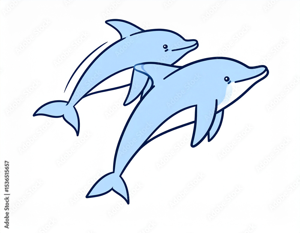 Fototapeta premium Cartoon dolphin swimming in the ocean on white background