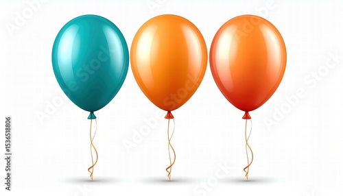 Set of three colorful, realistic balloons on a white background